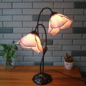 Morning Glory Accent Lamp Two-light Pink Stained Glass in Tiffany Style