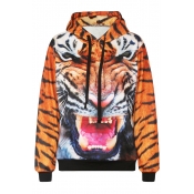 Tiger Print Long Sleeve Hooded Sweatshirt