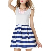 Round Neck Sleeveless Stripes Short Dress