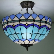 Three-light Blue Colored Upward Tiffany Chandelier Pendant Lighting