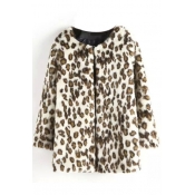 Leopard Print Faux Fur Open Front Long Coat