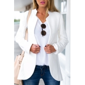 Stand Up Neck Long Sleeve White Open Front Blazer