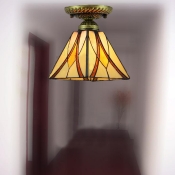 Bronze Base Cone Shade Downward Tiffany Semi Flush Mount Ceiling Light