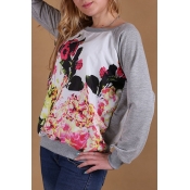 Floral Print Round Neck Long Sleeve Sweatshirt