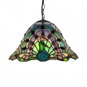Vivid Peacock Pattern Stained Glass Tiffany 1-light Hanging Pendant Lighting