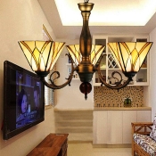 Upward Cone Beige Shade Bronze Finished Tiffany Chandelier for Living Room