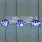 Sea Blue Stained Glass 8 Inch High 3-light Tiffany Bathroom Sconce with Dragonfly Pattern