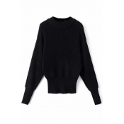 Plain Long Sleeve Elastic Wrist & Waist Sweater