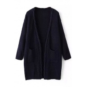 Cable Knit Hem Double Pockets Cocoon Neck Cardigan