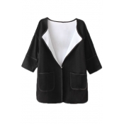 Black 3/4 Length Sleeve Plain Single Button Coat
