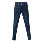 Zipper Fly Velvet Plus Skinny Plain Jeans