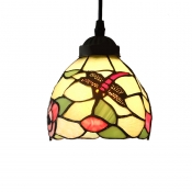 Tiffany Mini Hanging Pendant Lighting Country Style 5 Inch  with Dragonfly Pattern