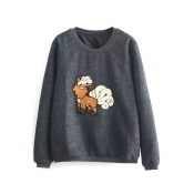 Fox Embroidery Cartoon Woolen Long Sleeve Sweatshirt