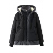 False Two-Piece Zipper Hooded Thickened Padded Coat
