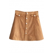 Single Breasted A-Line Corduroy High Waist Skirt