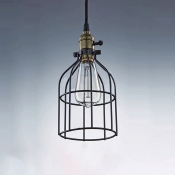 Bird Cage 1 Light Pendant Lamp in Matte Black for Hallway Farmhouse Cafe