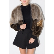 Luxury Faux Fur Patchwork Color Block Cropped Coat
