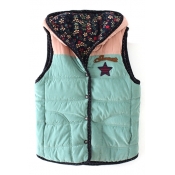 Hooded Single Breasted Sleeveless Color Block Padded Vest