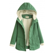 Plain Single Breasted Wool Lining Padded Hooded Coat