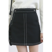 Plain Double Pockets Mini Tweed Belt Detail Skirt