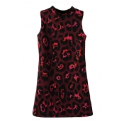 High Neck Sleeveless Red Leopard Print Shift Dress