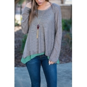 Round Neck Long Sleeve A-Line Layered Loose Sweater