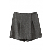 Zipper Fly Plain Short Mid Waist Layered Skirt Shorts