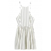 Straps Vertical Stripes A-Line Backless Mini Dress