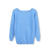 Boat Neck Plain Long Sleeve Pullover Sweater