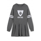 Stripe Trims Basketball & Letter Print Sweatshirt Dress