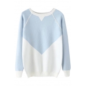 Color Block Raglan Long Sleeve Round Neck Pullover Sweater