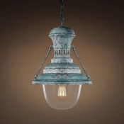 Blue Mottled Rust Iron Indoor 1 Light LED Pendant with Clear Glass Shade