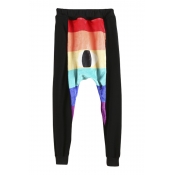 Rainbow Color Block Elastic Waist & Ankle Harem Pants