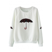 Raglan Sleeve Umbrella Embroidery Round Neck Sweatshirt