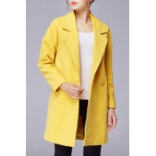 Long Notched Lapel Single Button Long Sleeve Tweed Coat