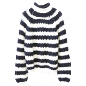 Stripes Color Block Turtleneck Long Sleeve Sweater