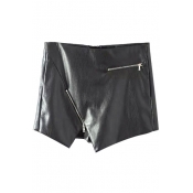 Plain Asymmetrical Hem Zipper Detail PU Mini Skirt