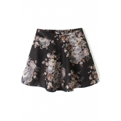 Elastic Waist Vintage Floral Print Tweed Mini Skirt