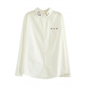 Bear Claw Embroidery White Button Down Lapel Shirt