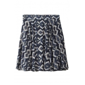 Elastic Waist Geometric Print A-Line Midi Skirt