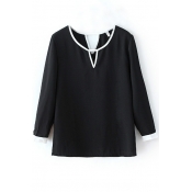 Round Neck Cutout Both Front and Back 3/4 Length Sleeve Blouse