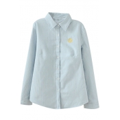 Long Sleeve Plaid Embroidery Velvet Plus Button Down Shirt