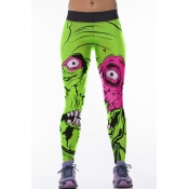 Green Horror Monster Print Elastic Waist Yoga Leggings