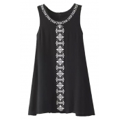 Round Neck Positioning Tribal Embroidery Sleeveless Dress