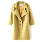 Single Breasted Notched Lapel Plain Tweed Thicken Coat