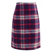 Classical Plaid Zip Side High Waist Tube Midi Tweed Skirt