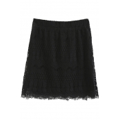 Plain Elastic Waist Lace Tube Mini Skirt