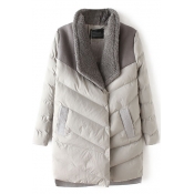 Lapel Color Block Single Breasted Long Sleeve Padded Coat