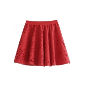 Elastic Waist Plain Crochet Cutout Mini Skirt