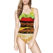 Hamburger Print Scoop One Piece Swimsuit
